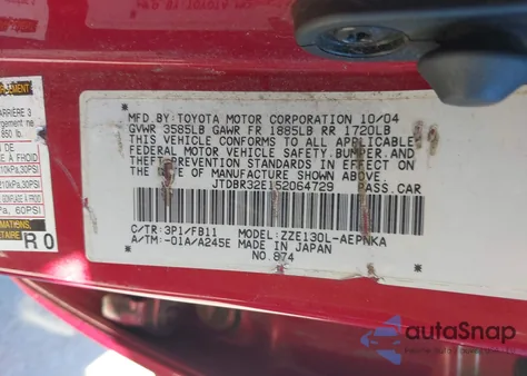 2005 Toyota Corolla Le from USA, damaged, VIN JTDBR32E152064729